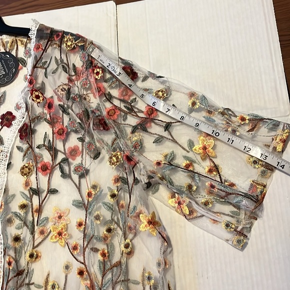 NWT-vivid-3X-embroidered flowers & ladybugs,mesh, kimono cardigan/swim cover-up. - Picture 12 of 14
